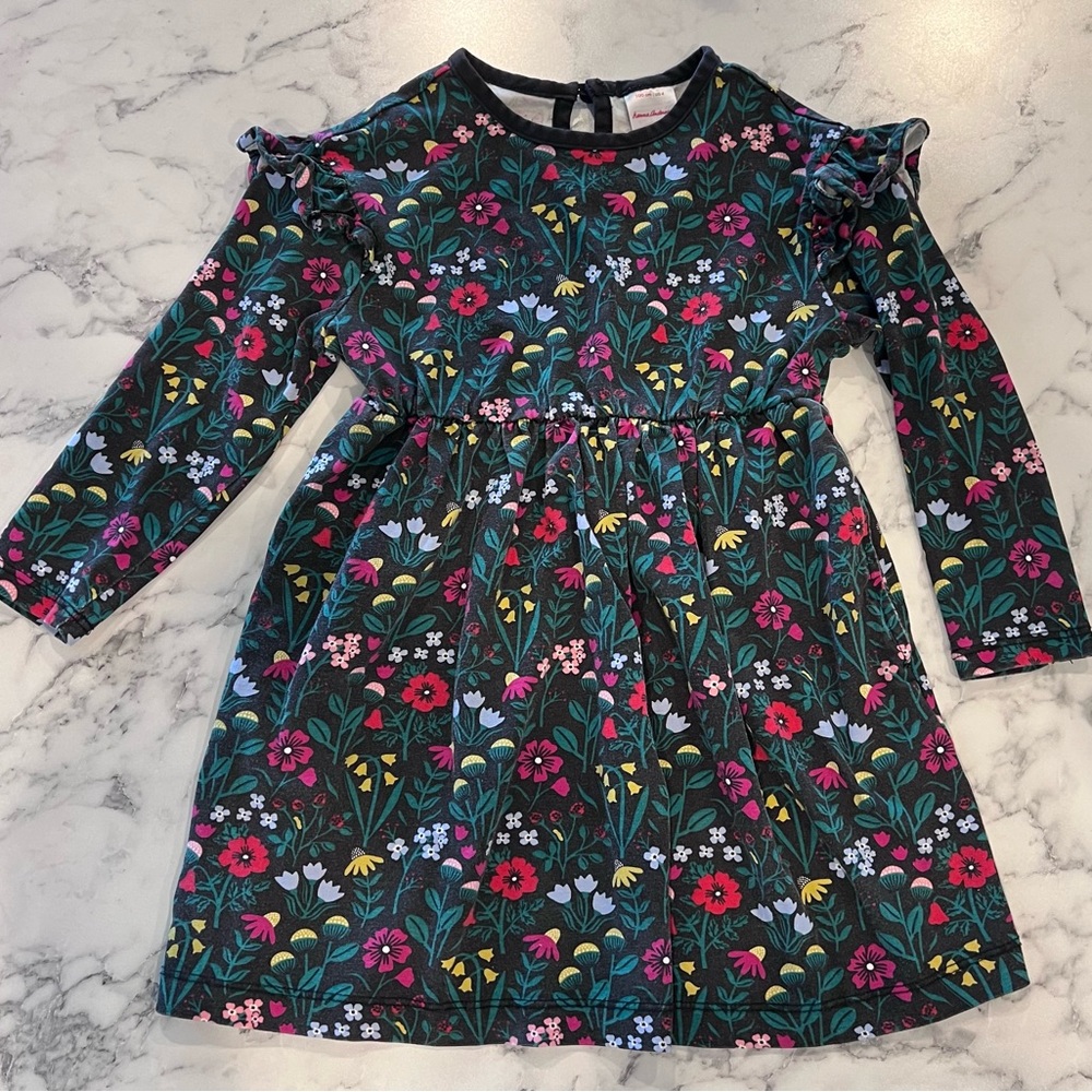 Hanna Andersson Holiday Long Sleeve Ruffle Dress Pockets Green Lattice Work 4t